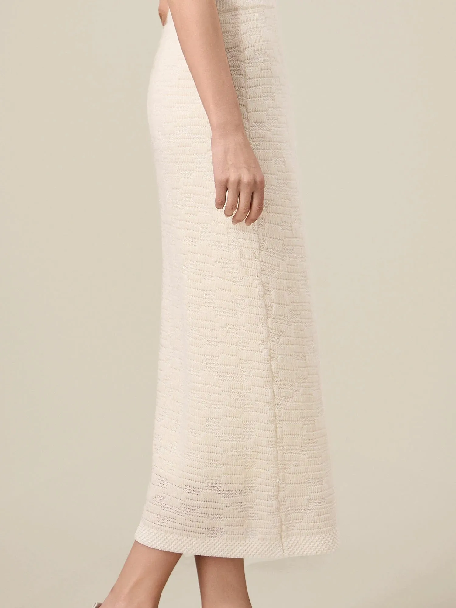 Amoretu Wool Elastic Waist Jacquard Knit Skirt