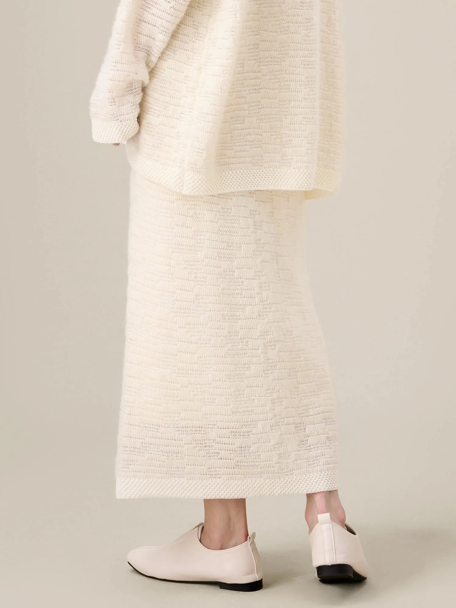 Amoretu Wool Elastic Waist Jacquard Knit Skirt