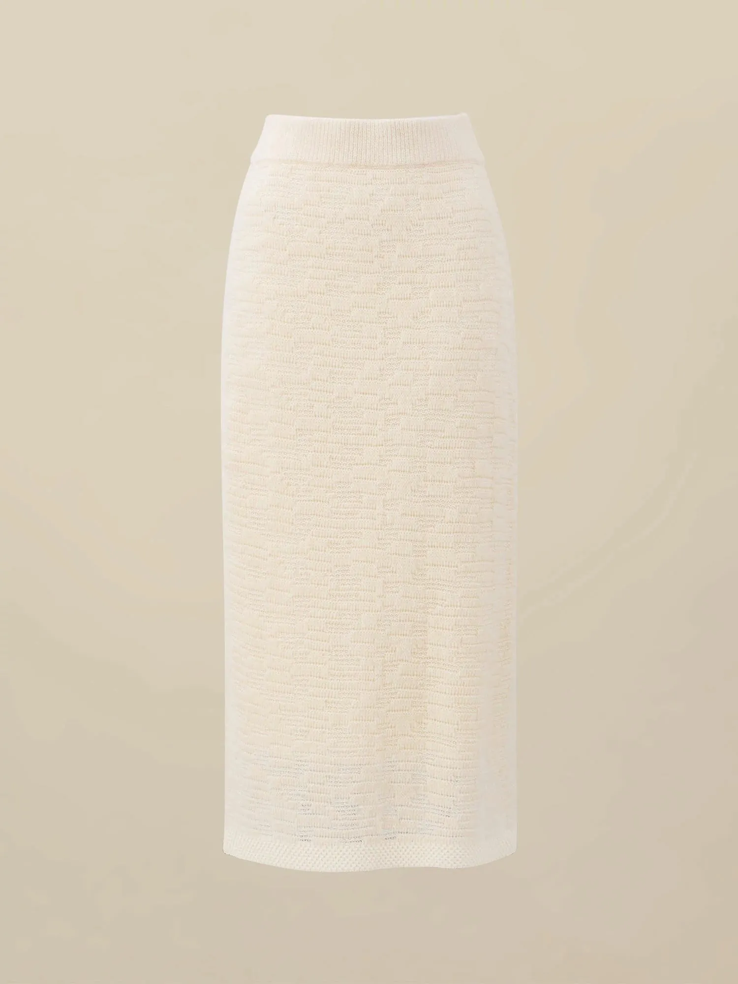 Amoretu Wool Elastic Waist Jacquard Knit Skirt