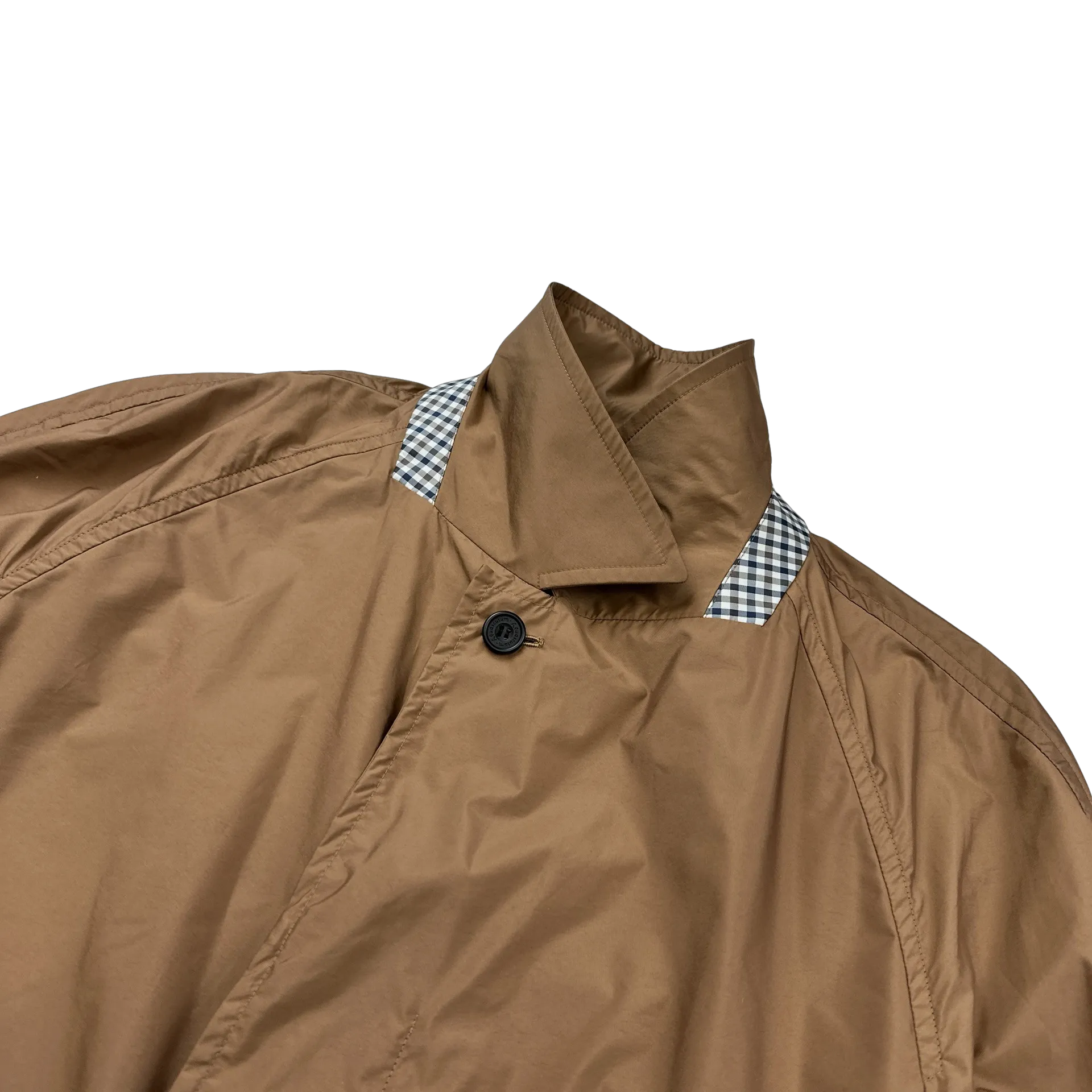 Aquascutum Orange Checked Collared Nylon Trench Coat - Large