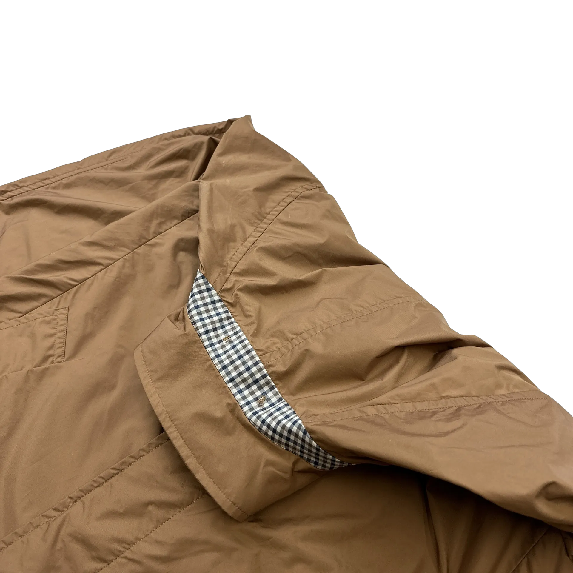 Aquascutum Orange Checked Collared Nylon Trench Coat - Large