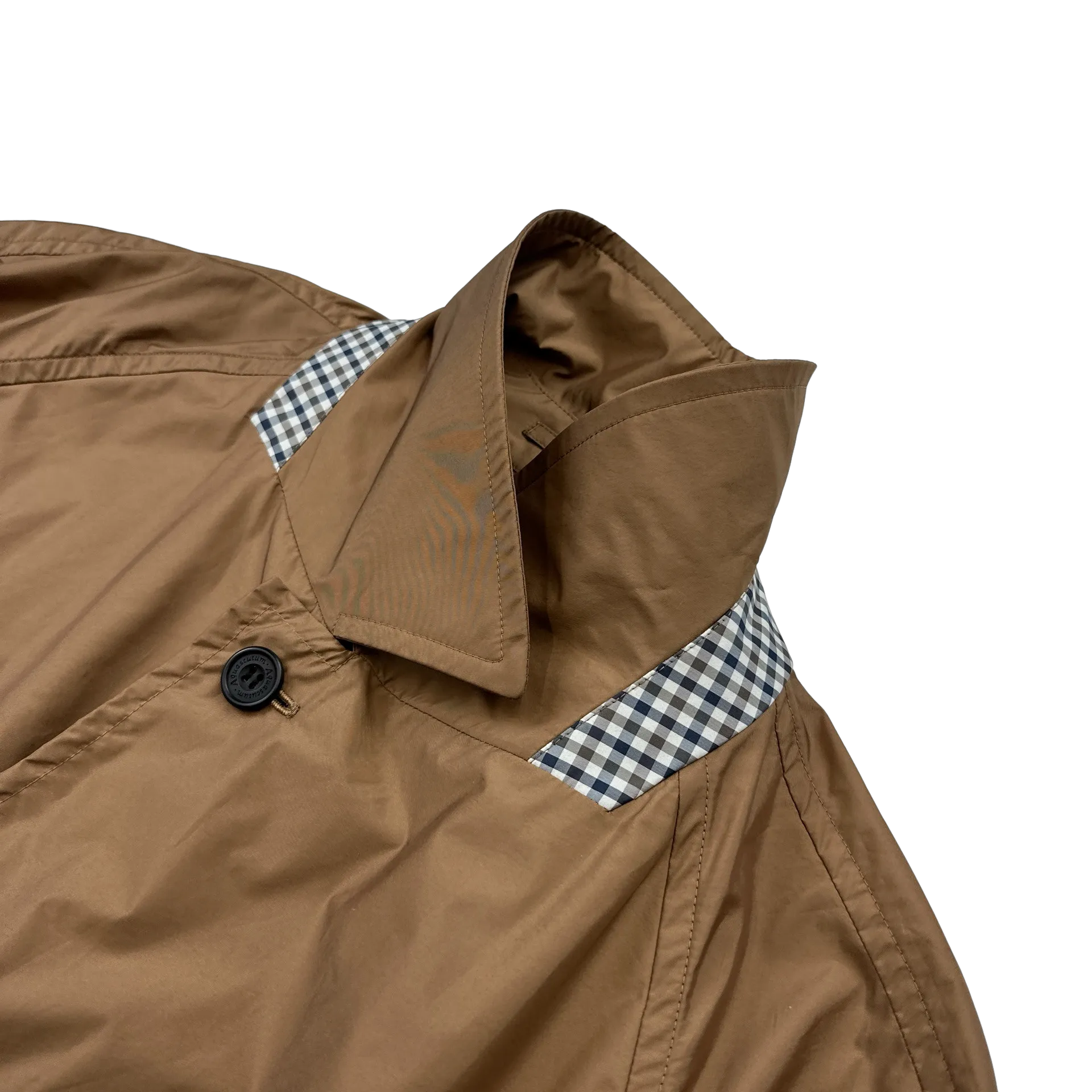 Aquascutum Orange Checked Collared Nylon Trench Coat - Large