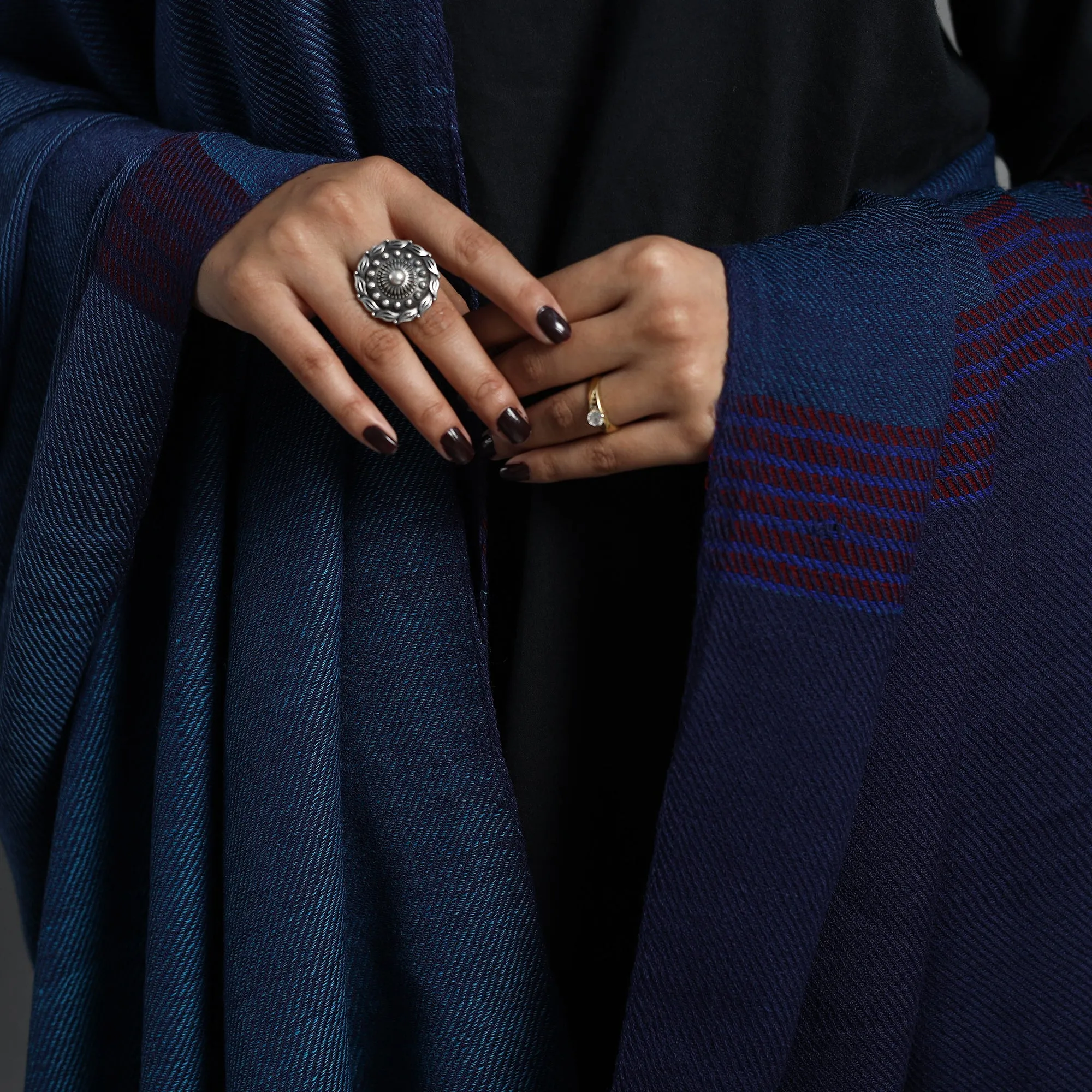 Blue - Kumaun Handwoven Pure Merino Wool Shawl for Women 41
