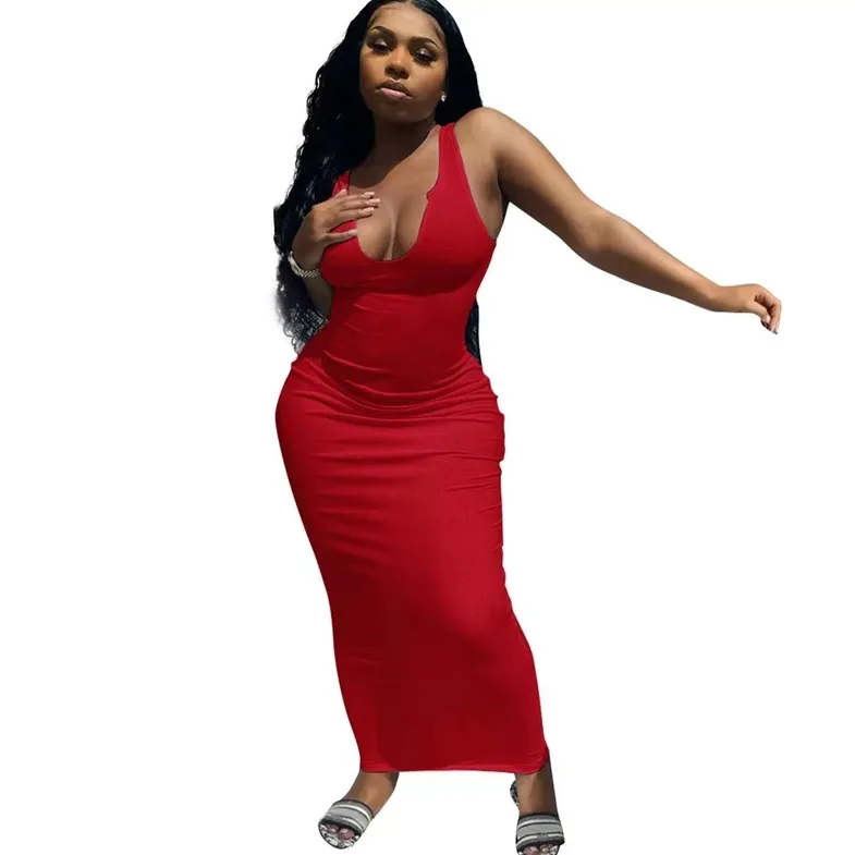 Camisole Deep V Neck Long dress（OC8865）