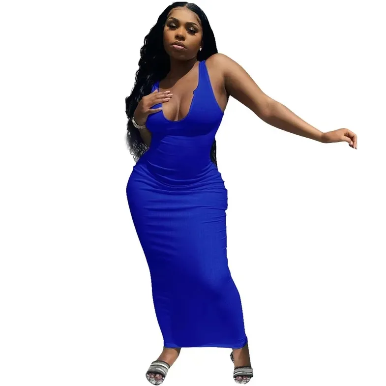 Camisole Deep V Neck Long dress（OC8865）