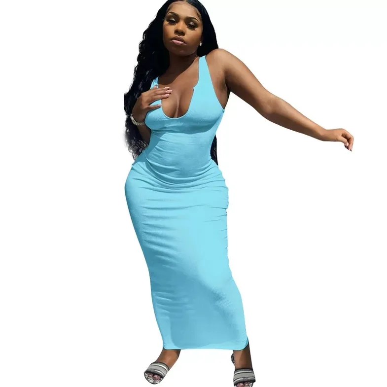 Camisole Deep V Neck Long dress（OC8865）