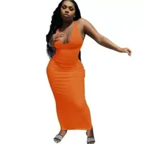 Camisole Deep V Neck Long dress（OC8865）