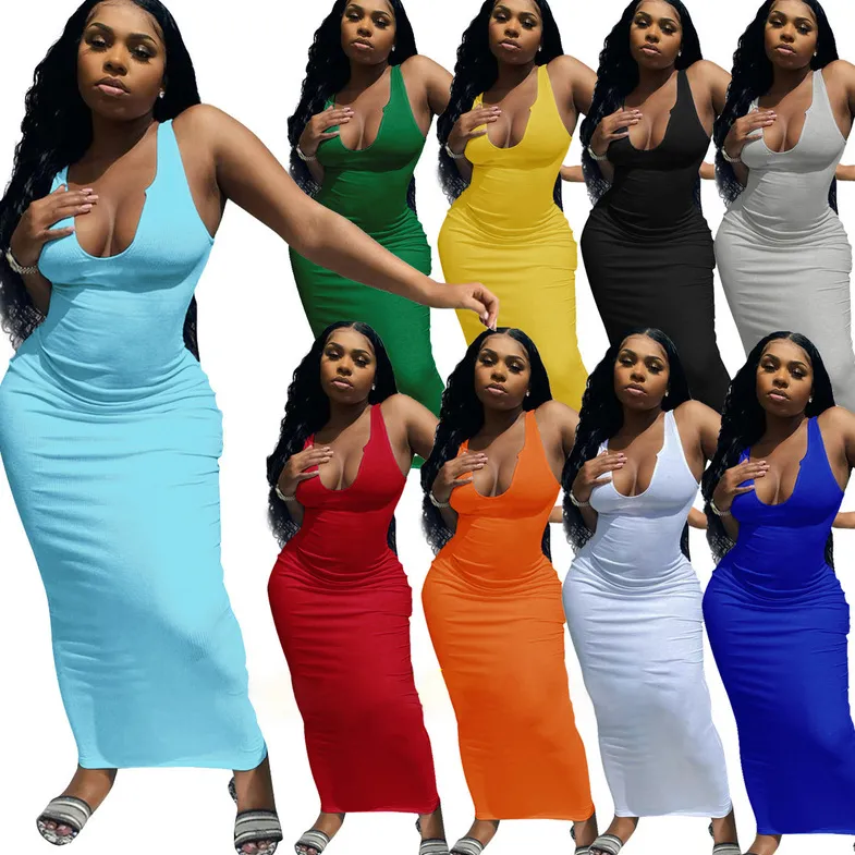 Camisole Deep V Neck Long dress（OC8865）