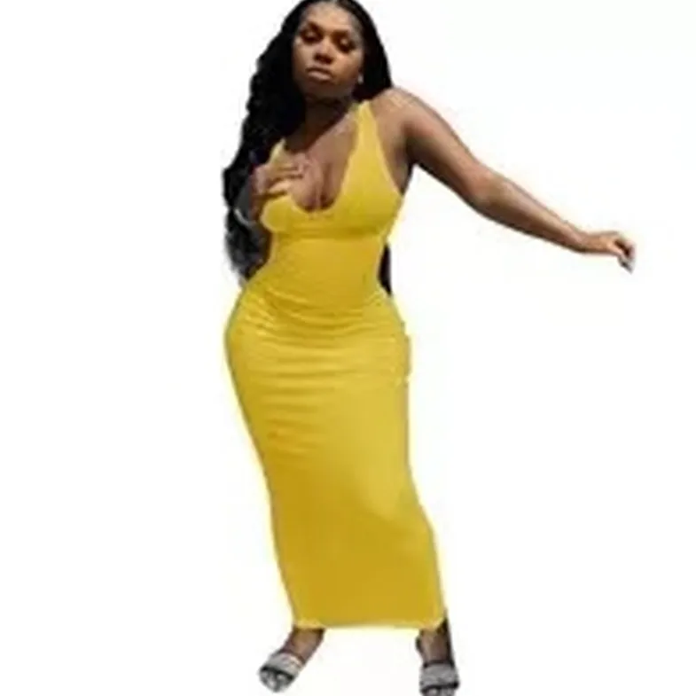 Camisole Deep V Neck Long dress（OC8865）