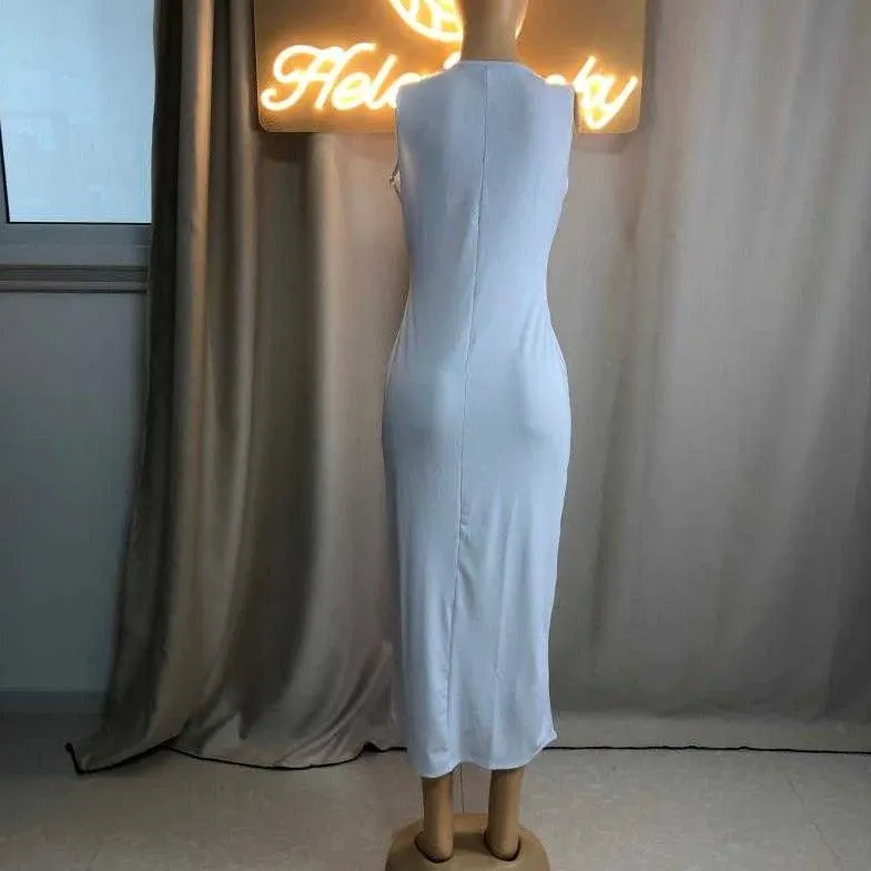Camisole Deep V Neck Long dress（OC8865）