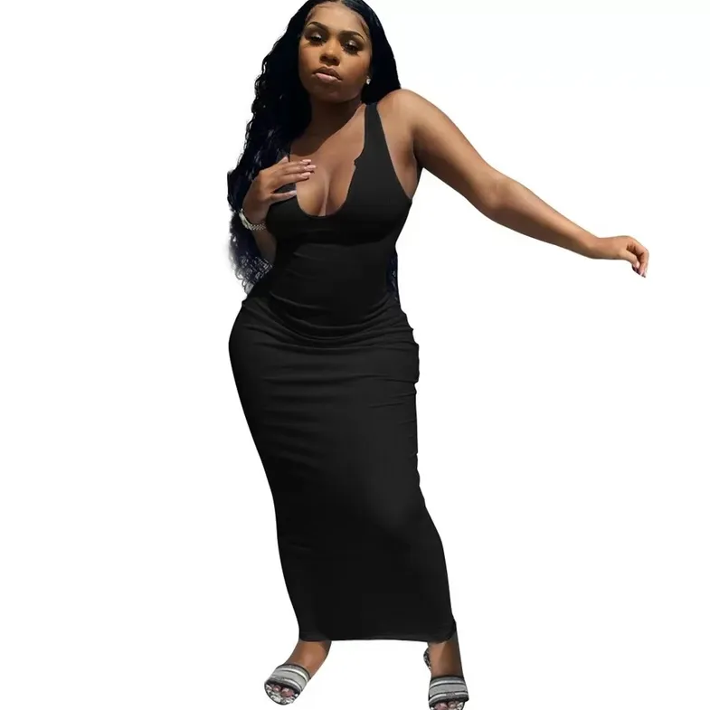 Camisole Deep V Neck Long dress（OC8865）