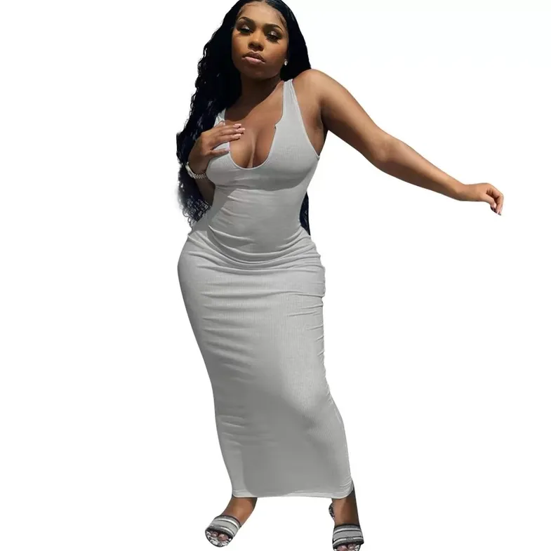 Camisole Deep V Neck Long dress（OC8865）
