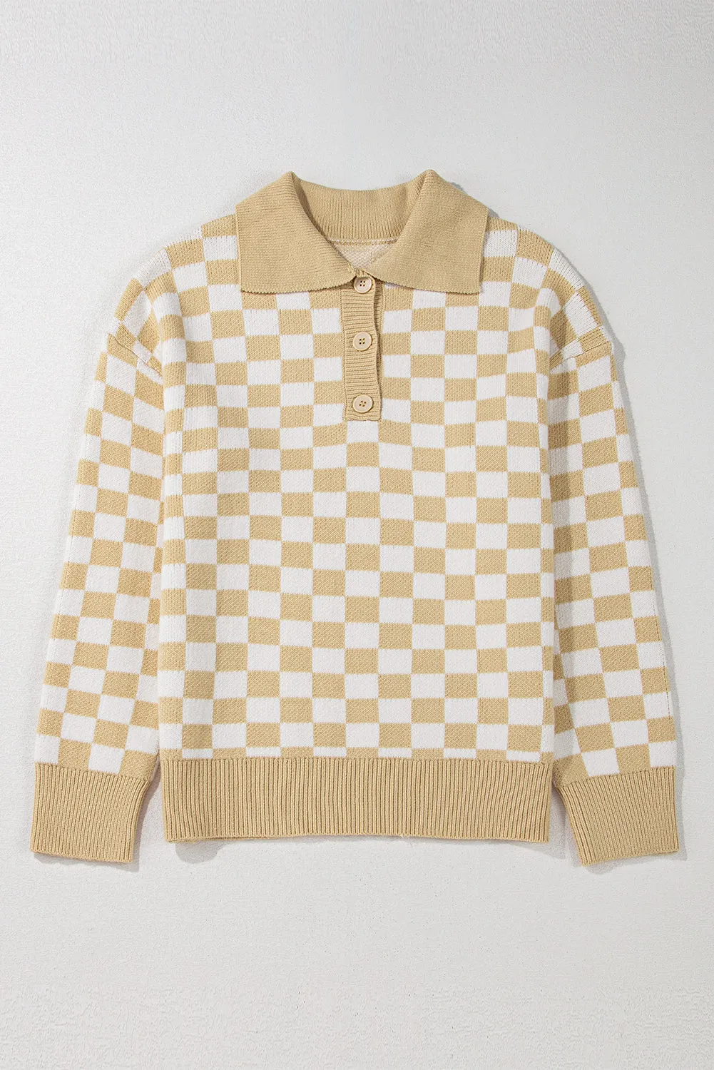 Checkered Collared Neck Long Sleeve Sweater | Sweater Weather | Checkered Print
