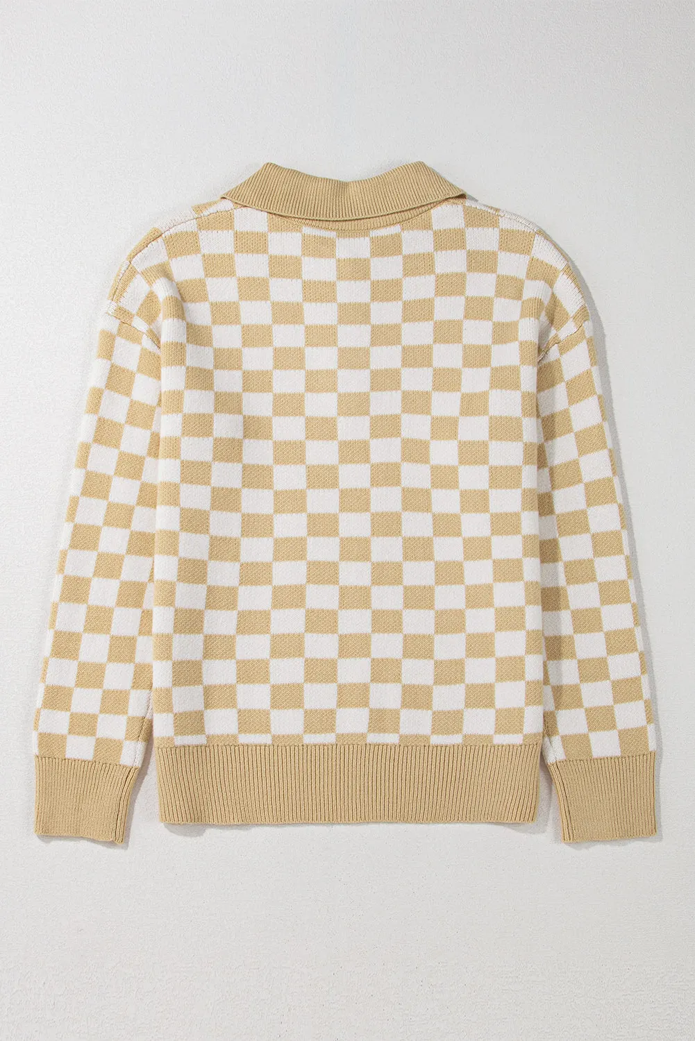Checkered Collared Neck Long Sleeve Sweater | Sweater Weather | Checkered Print