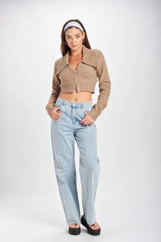 Collared Cropped Cardigan