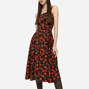 Colorblock Printing Camisole Dress For Women Square Collar Sleeveless High Waist Vintage Long Dresses Female Clothing New