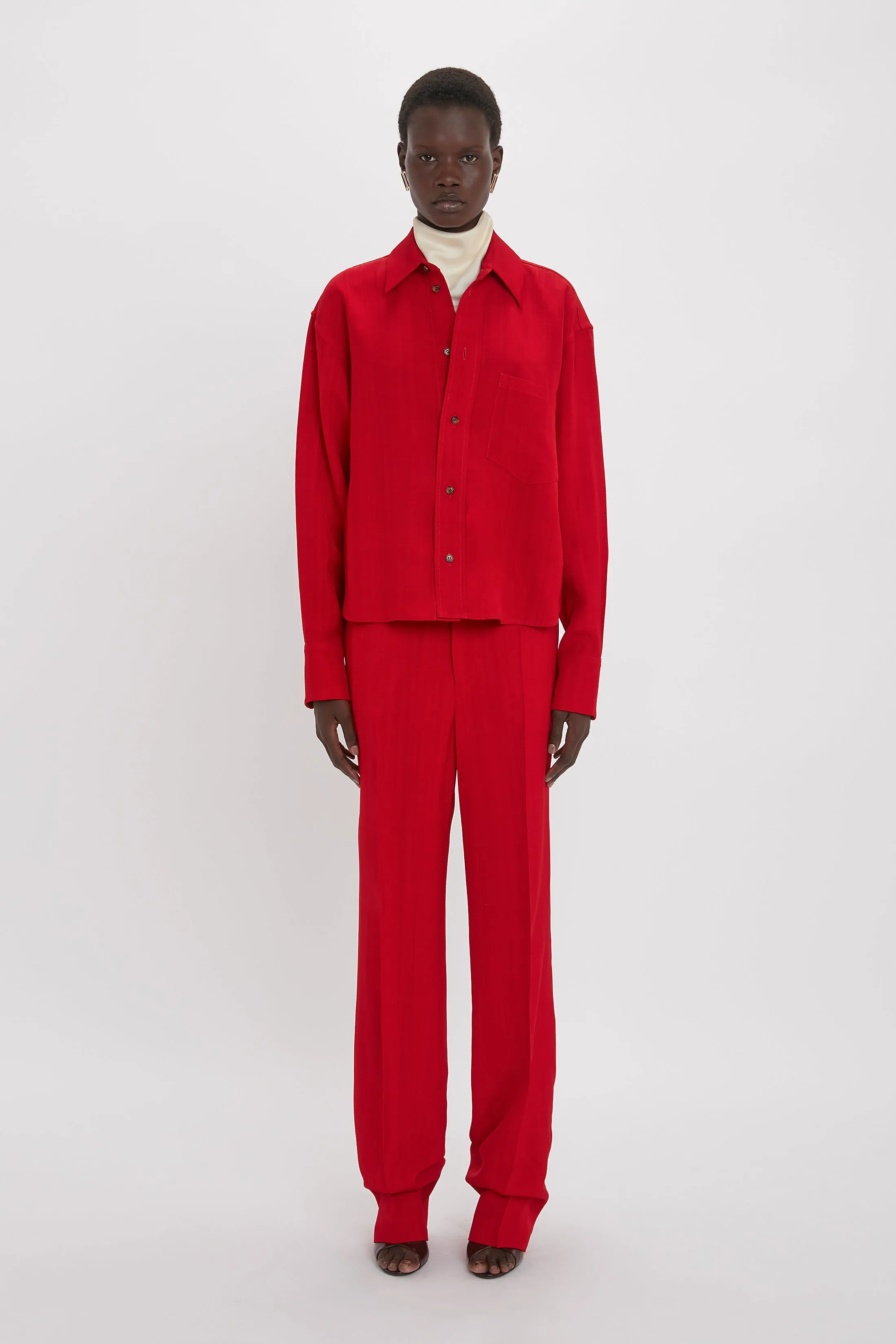 Cropped Long Sleeve Shirt In Carmine