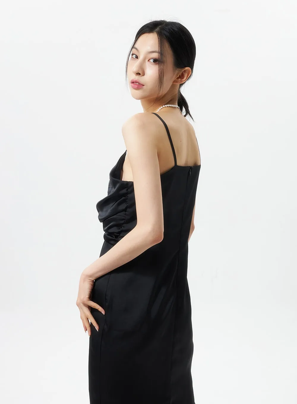 Cross Bust Satin Maxi Dress IU326