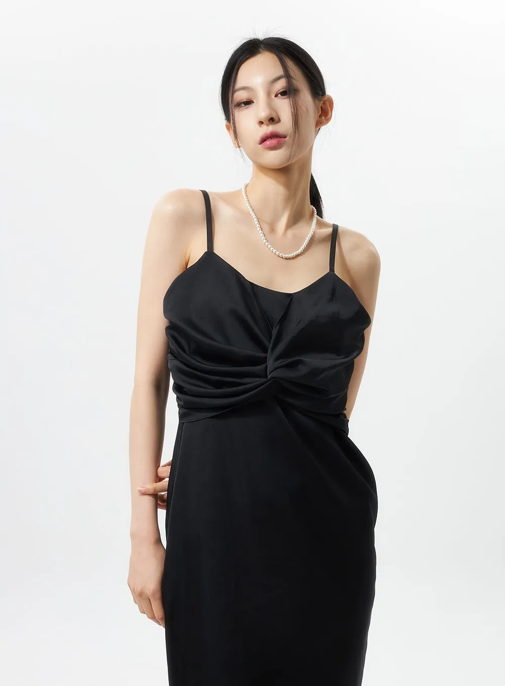 Cross Bust Satin Maxi Dress IU326