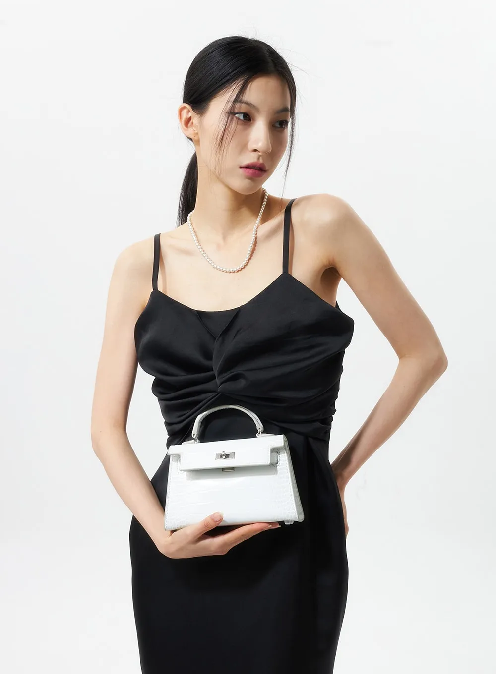 Cross Bust Satin Maxi Dress IU326
