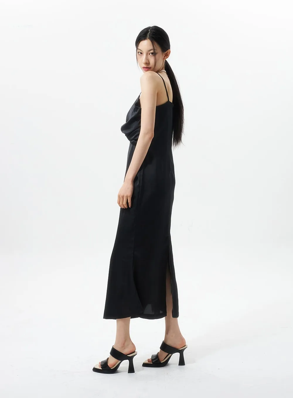 Cross Bust Satin Maxi Dress IU326