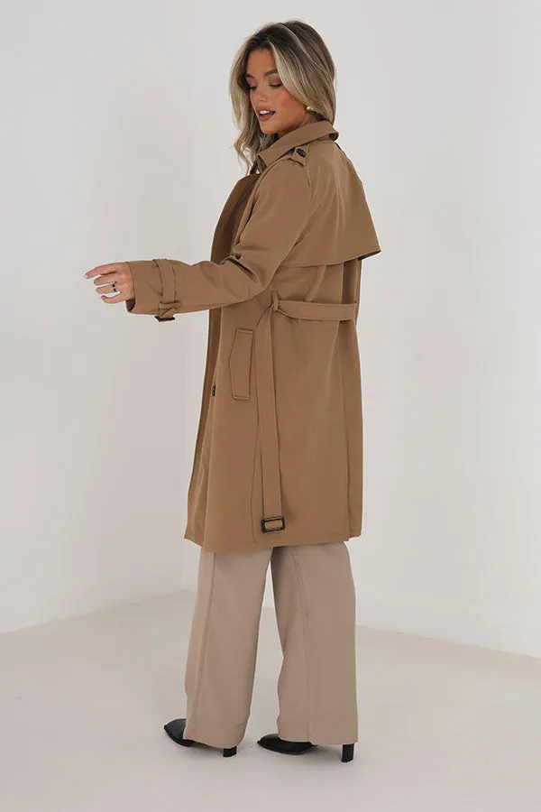 DARK STONE BELTED LONG LENGTH TRENCH COAT