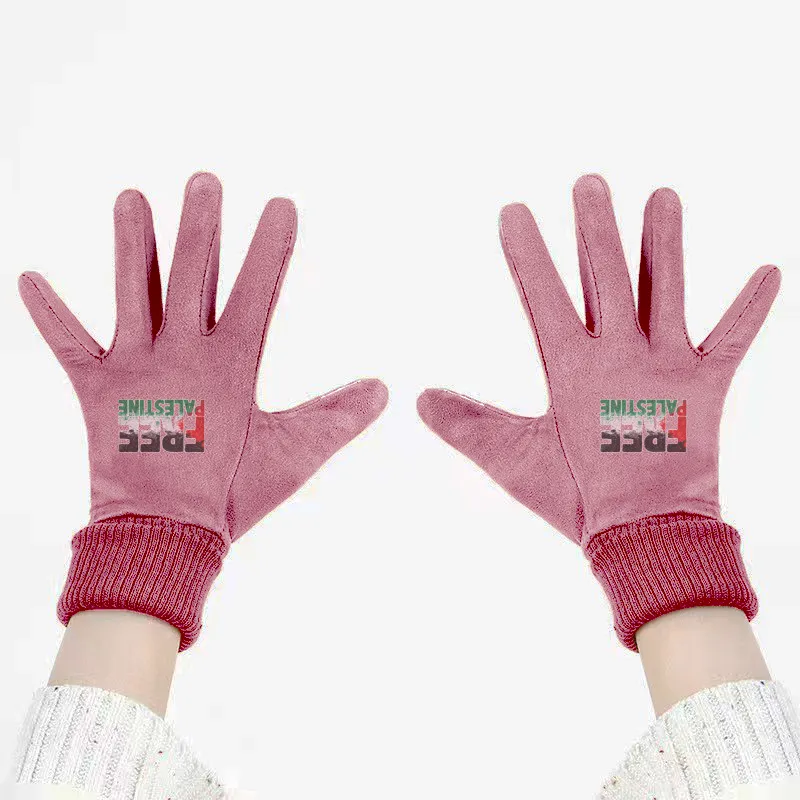Free Palestine Sticker Unisex Suede Fabric Gloves - Pink