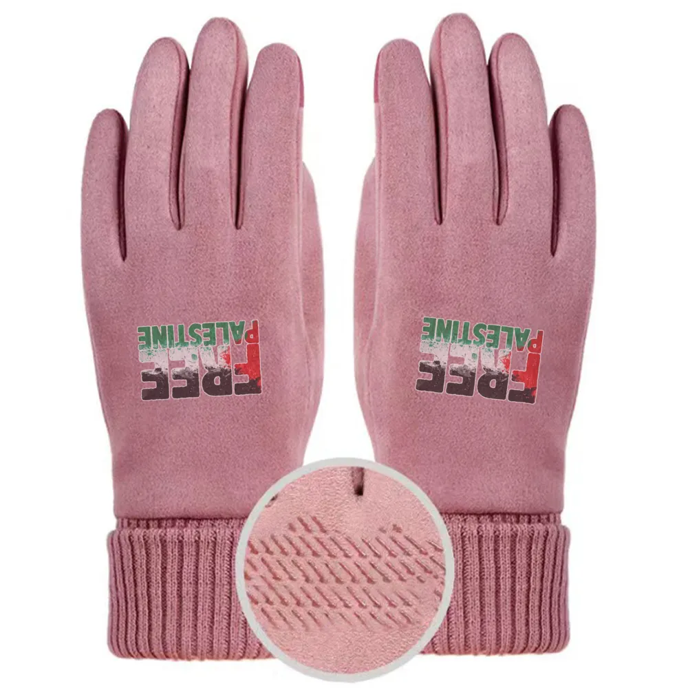 Free Palestine Sticker Unisex Suede Fabric Gloves - Pink