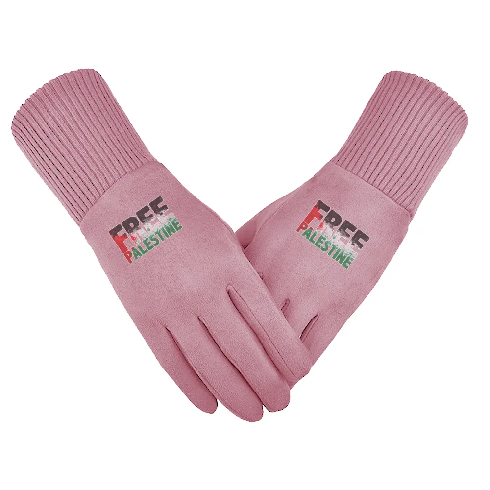 Free Palestine Sticker Unisex Suede Fabric Gloves - Pink