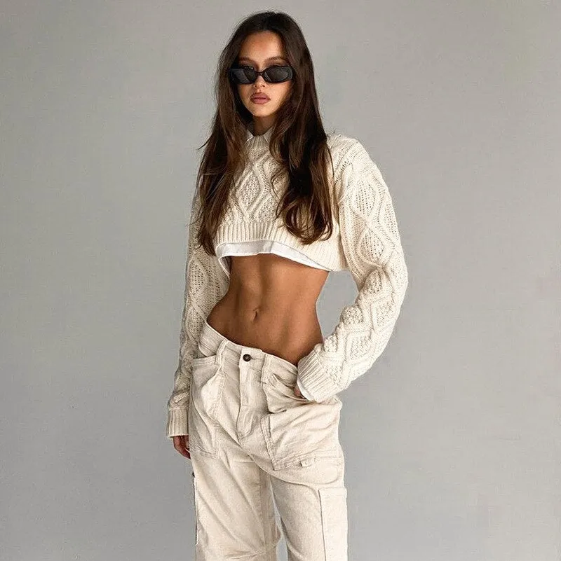 Graduation Dress Sonicelife  Women Ultra-short Sweater Coat 2024 Autumn Winter Long Sleeve Loose Knitted Crop Tops Solid Color  Pullover Sweaters Tops