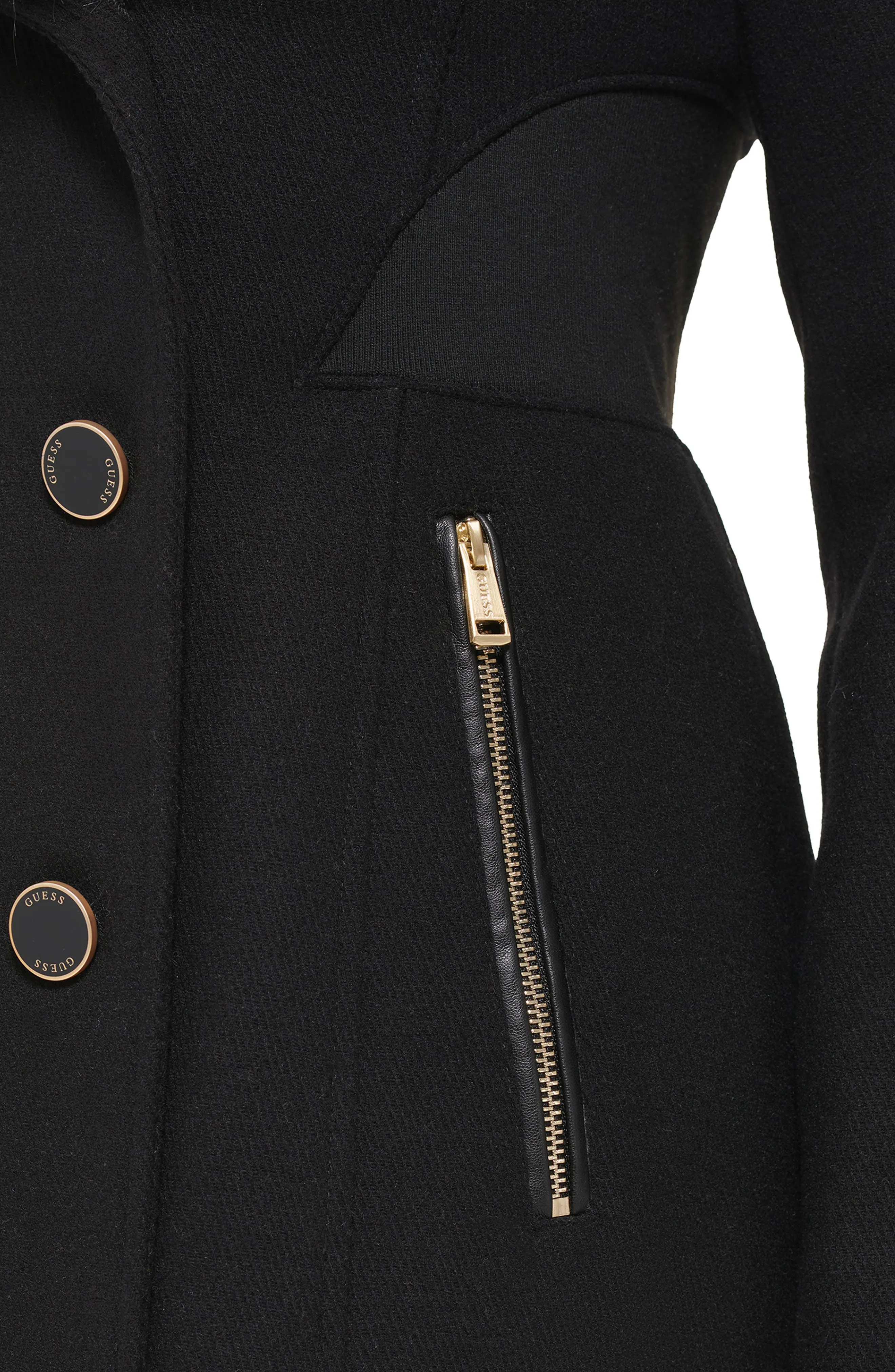 GUESS Faux Fur Shawl Collar Wool Blend Coat