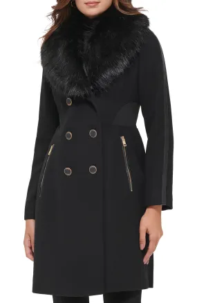 GUESS Faux Fur Shawl Collar Wool Blend Coat