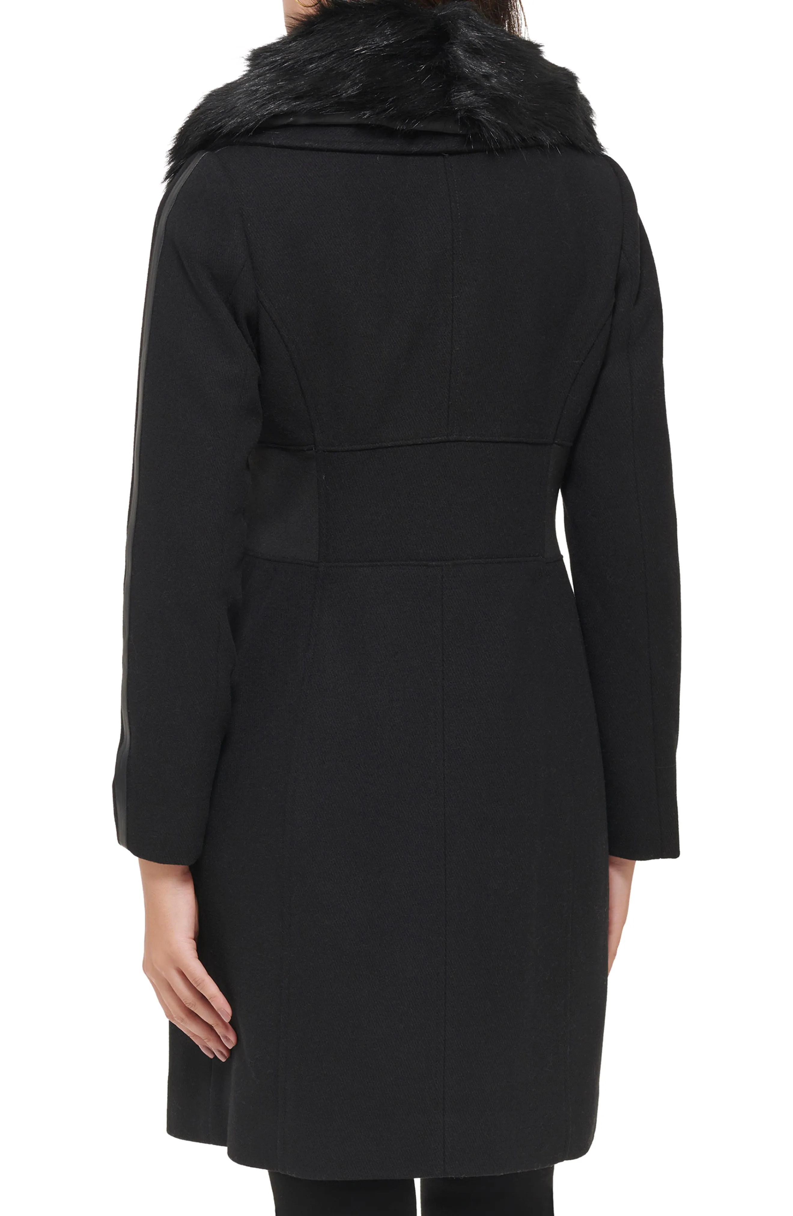 GUESS Faux Fur Shawl Collar Wool Blend Coat