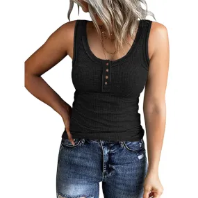 Henley Women Tank Tops Ribbed Summer Top