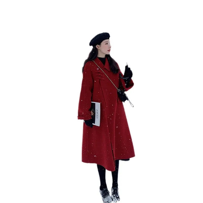 Joskaa construction worker costume Double-Sided Wool Coat 2024 Autumn and Winter Red Long Vintage Wedding Woolen Coat