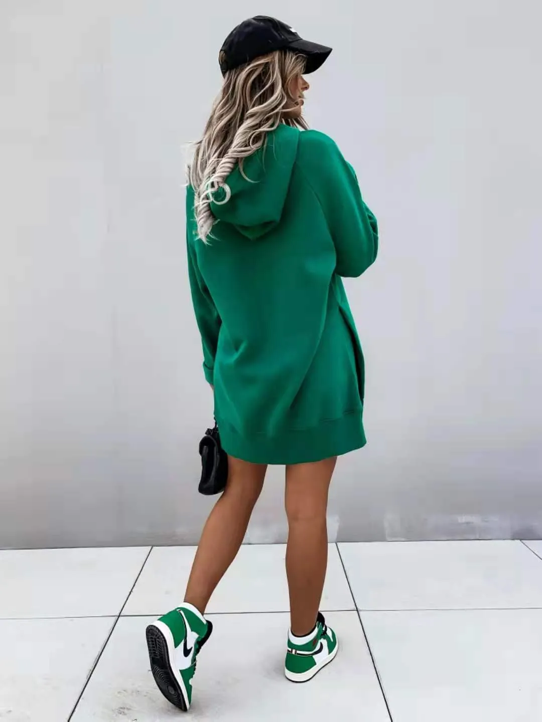 Ladies oversize side split hoodie sweater dress
