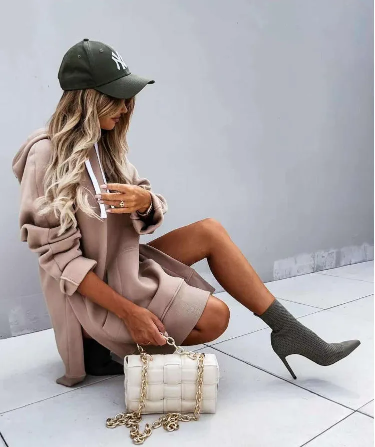Ladies oversize side split hoodie sweater dress