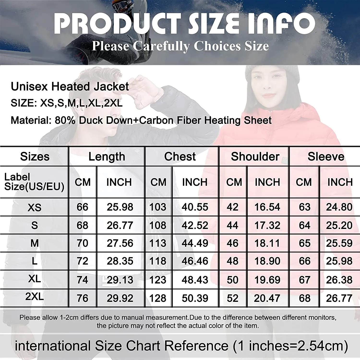 Men and Women's Heated Duck Down Jacket