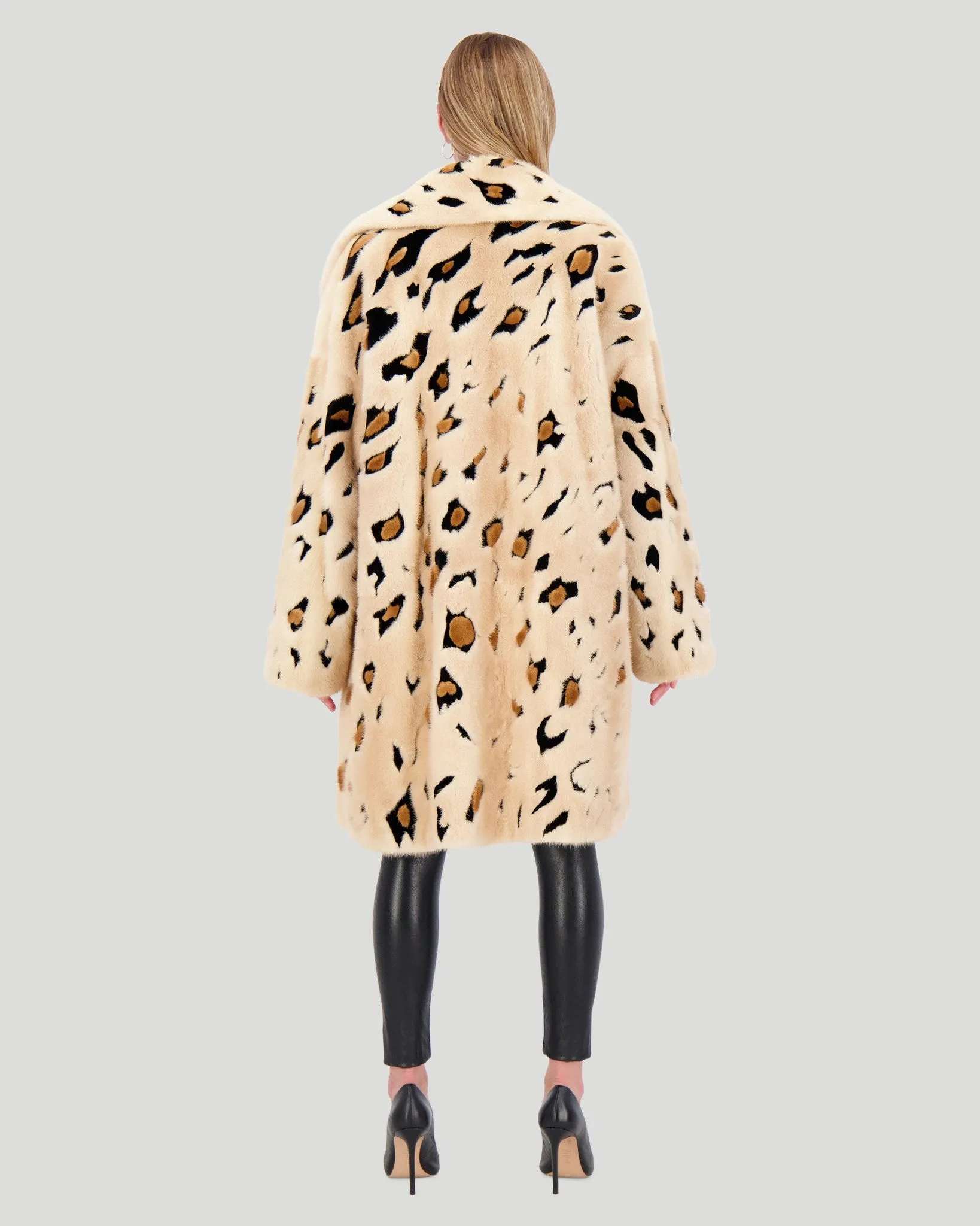 Mink Short Coat with Cheeta Print Intarsia