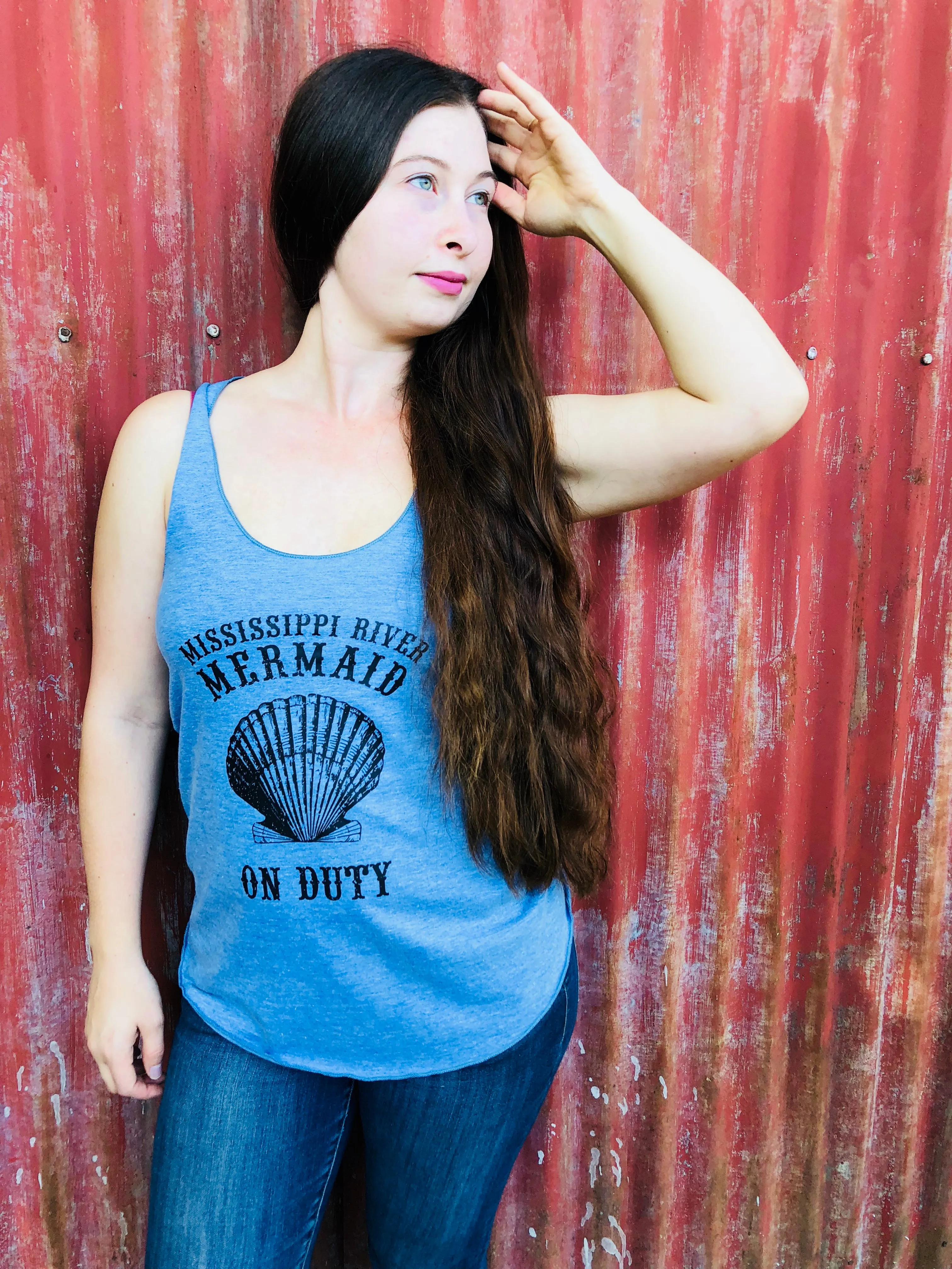 Mississippi River Mermaid on Duty, Racerback Tank Top