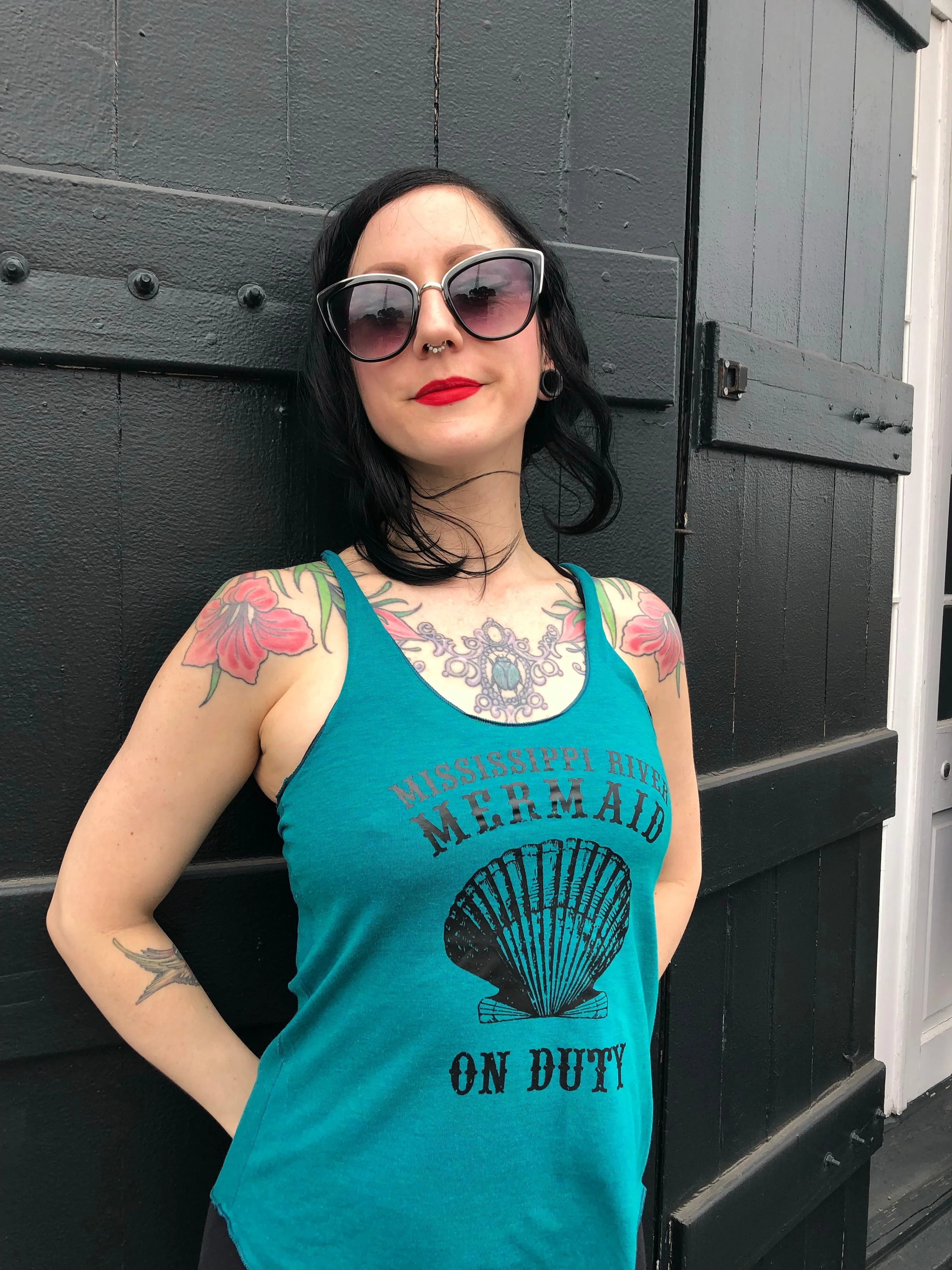 Mississippi River Mermaid on Duty, Racerback Tank Top