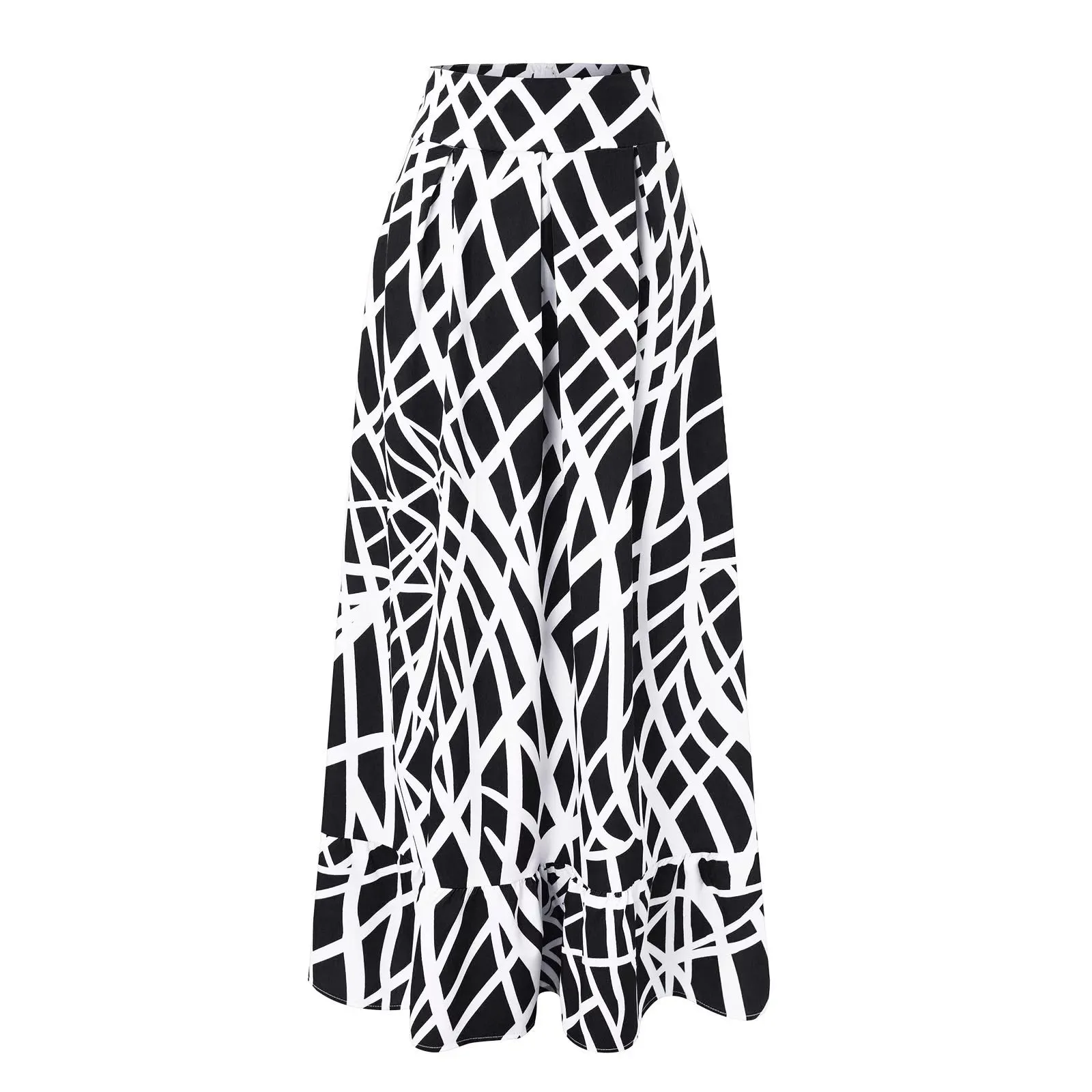 NEW EHQJNJ 2 Piece Black & White Maxi Skirt & Crop Peasant top Temperament Elegant Print Trendy Long, Sz S