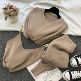 New Fall And Winter 3-Piece Knitted Pant Set Zipper Cardigan   Camisole   Pants Boutique Fashion Suit for Women Casual Tracksuit Set