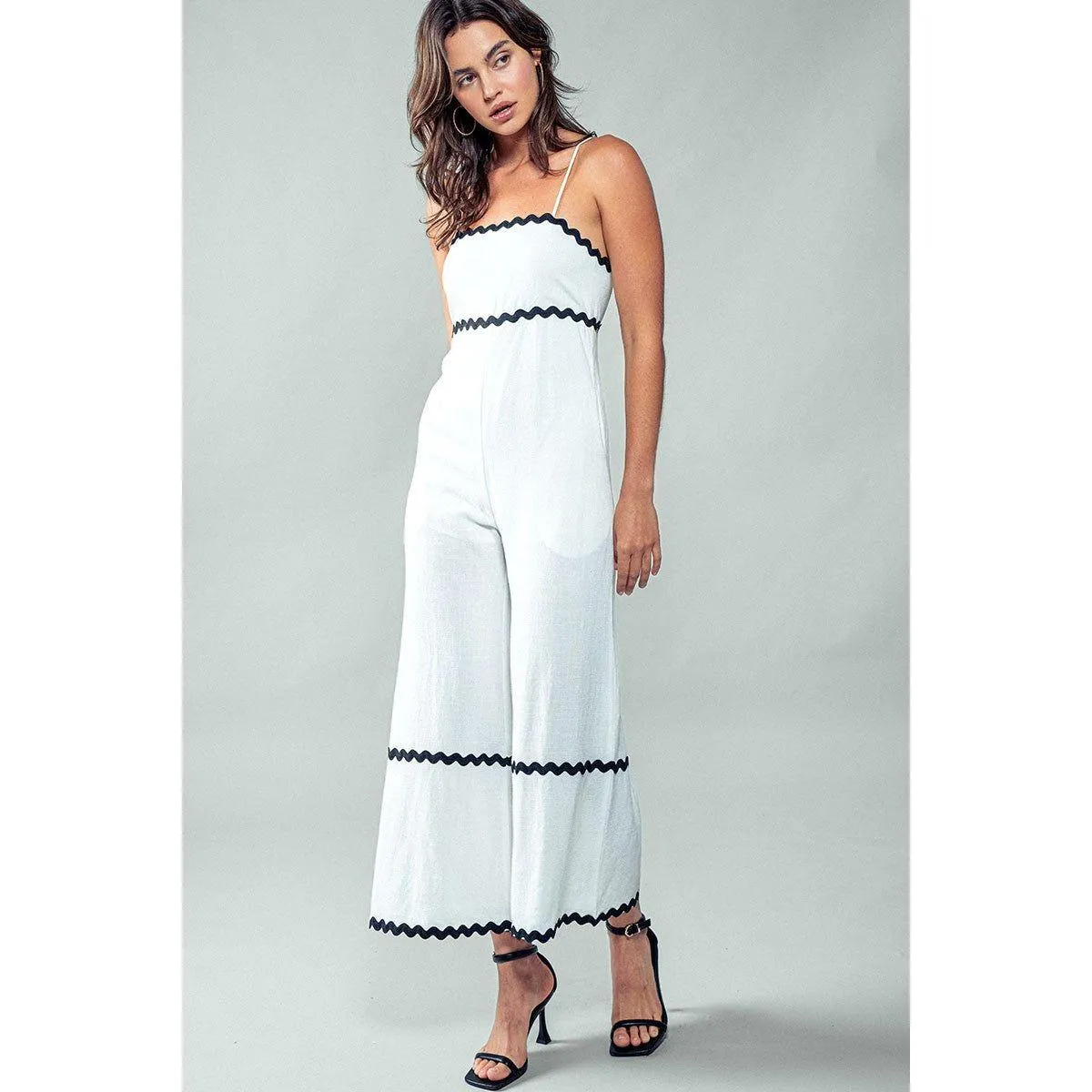 Ric Rac Detail Linen Jumpsuit