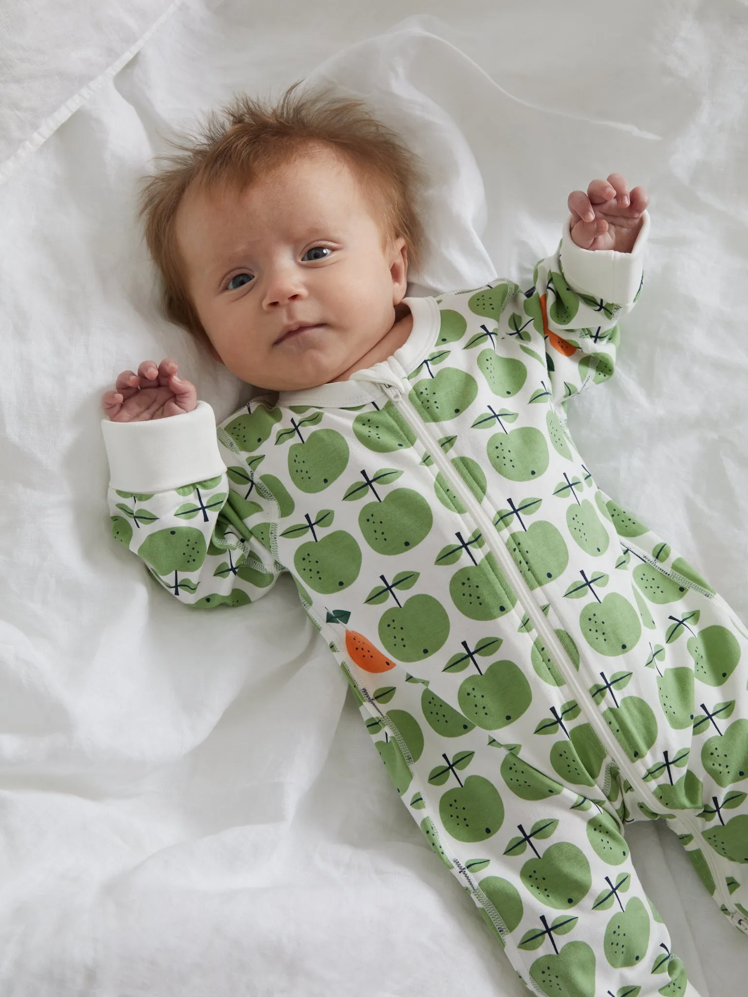 Scandi Apple Print Baby Sleepsuit