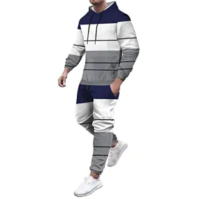 Sets Men's Suits, Men's Autumn and Winter Fashion Sports Stitching Collision Color With Pocket Fleecy Hooded Hooded Dress 70s Outfits For Men