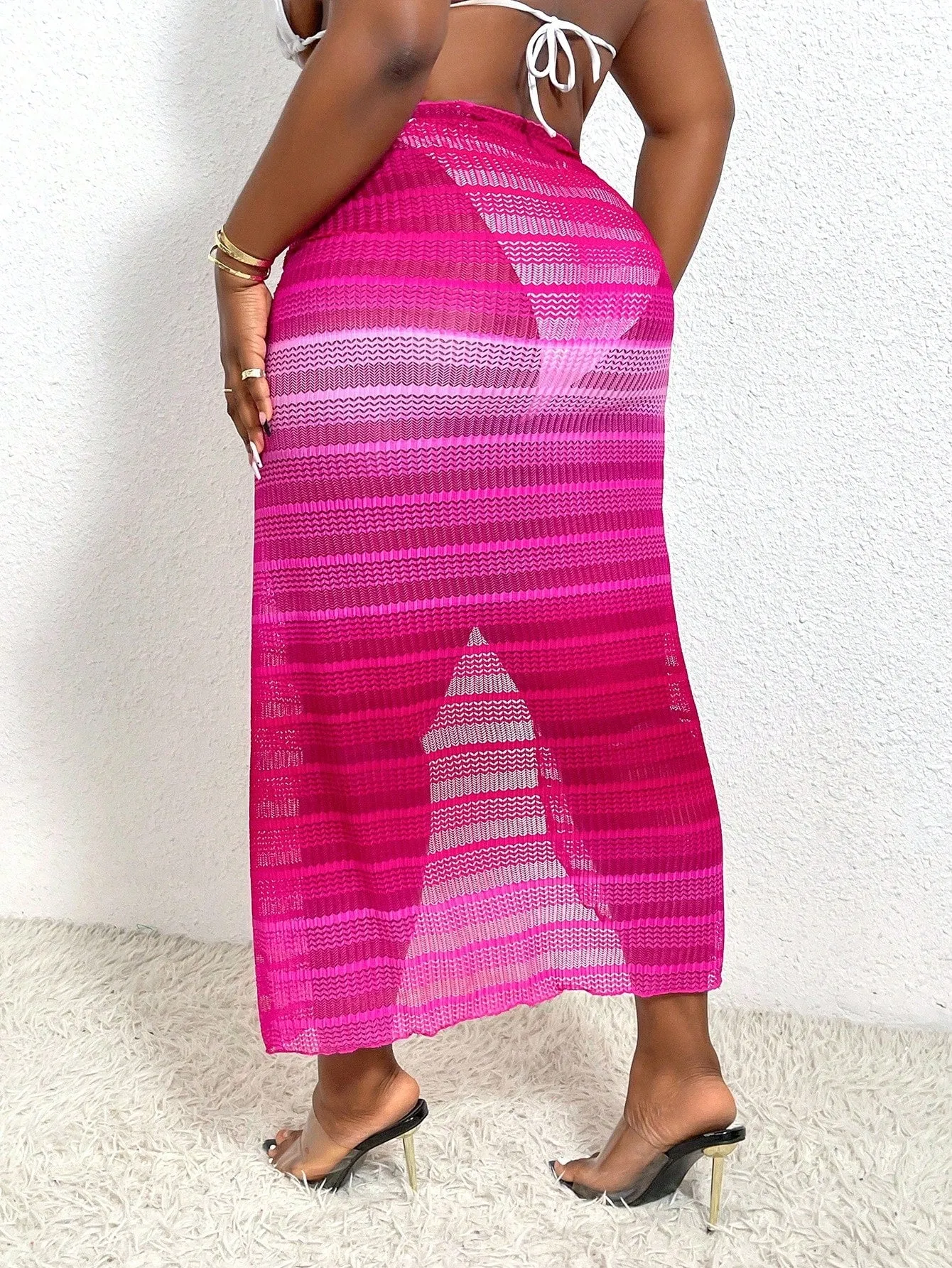 SHEIN Slayr Plus Size Women's Ombre Hollow Out Knot Side Long Cover Up Vest Dress