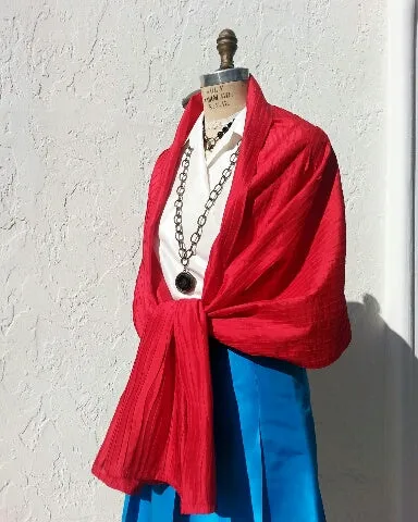 Thai Silk Pintuck Pleated Shawl Red