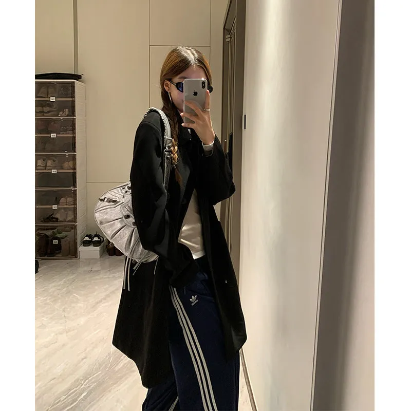 Vevesc semi formal men outfit 2024 Autumn New Lazy Style Retro Suit Jacket Women's High-Grade Mid-Length Top Loose Long Sleeve Trench Coat