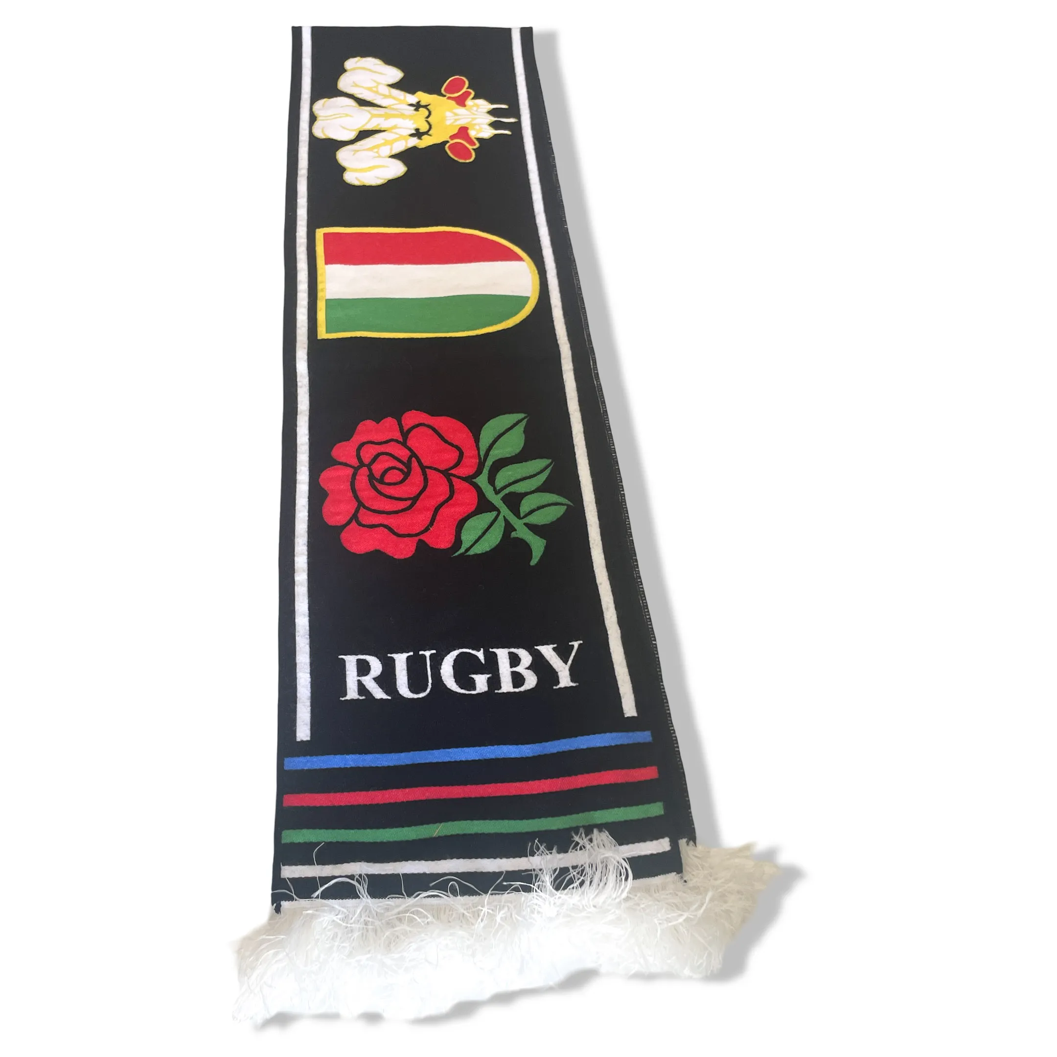 Vintage black Italy rugby graphics scarf|L52 W7|SKU 6400